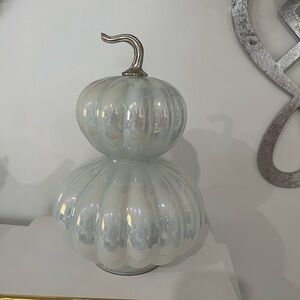 Iridescent White Glass Gourd with Silver Stem